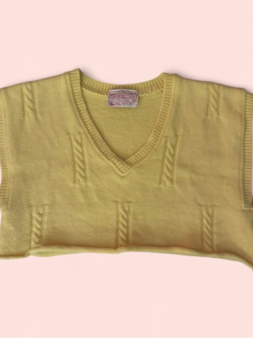 Vintage Pendleton 100% Virgin Wool Cropped Sweater Vest Yellow Made in USA